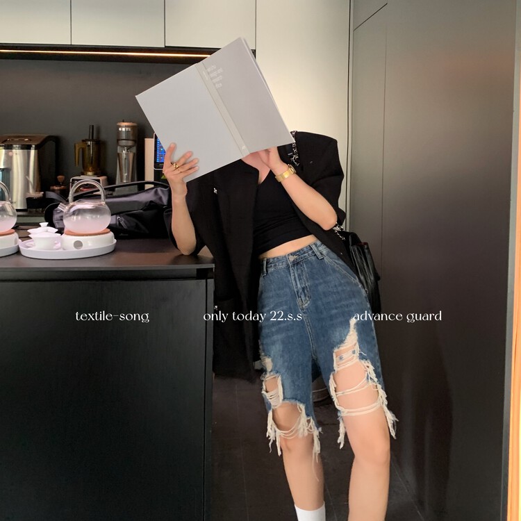 [TS] Korean cut hole design five point denim shorts ts8676# cqw