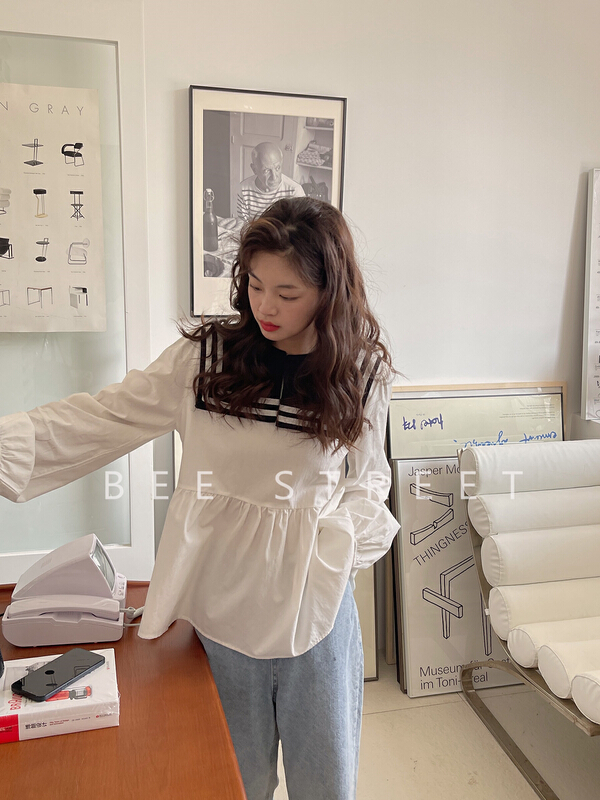 New year in early spring! [bee Street] Korean style versatile blouse (with detachable hat) b338-1# jhy