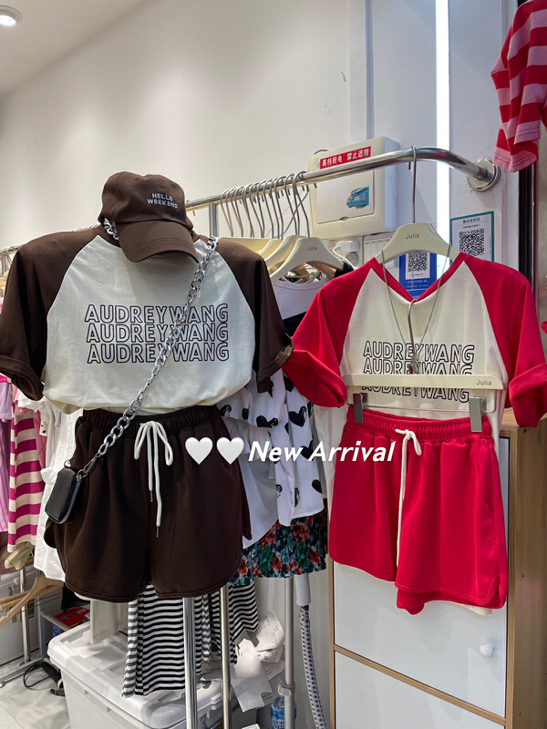 [Julia] color blocked letter printed T-shirt + casual Shorts Set (only set) 967# PCZ