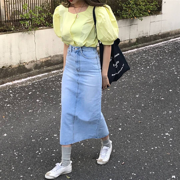 In early summer! [four seasons] versatile high waist fashion casual denim skirt 6920\lsl