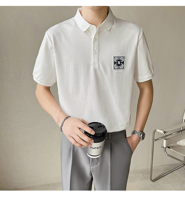 [Yeyue] loose casual polo shirt with personalized pattern a353# ZZL