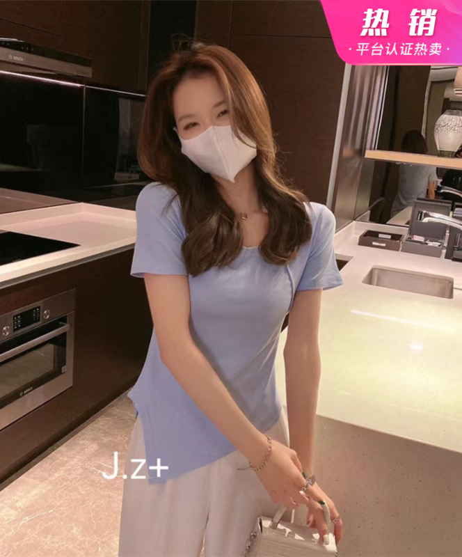 Original price 29.00! [JZ jinzijia] fashion Korean simple square neck shirt 8028-1# ll