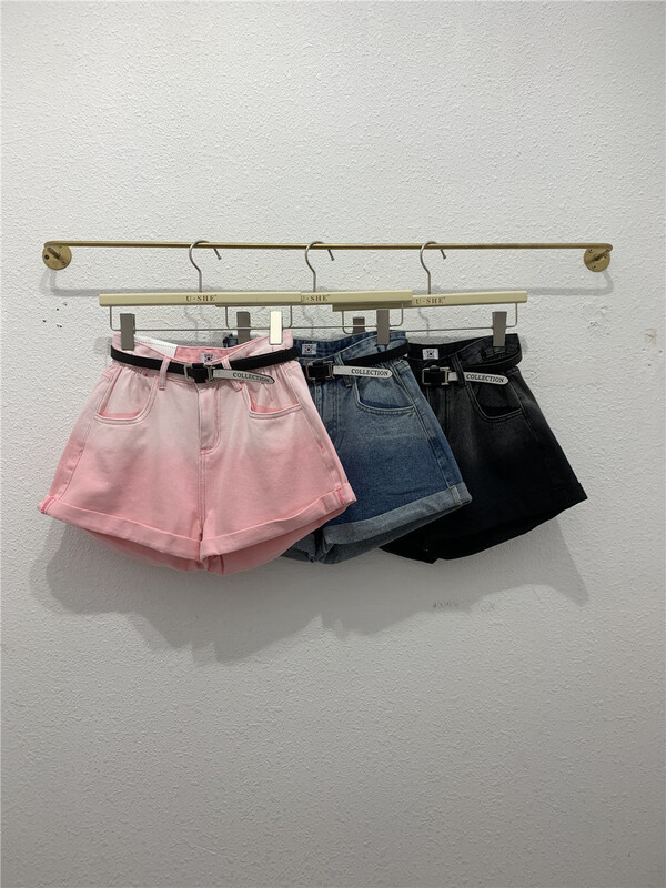 [u.she] Korean gradient design casual denim shorts (with belt) 6736# cqw