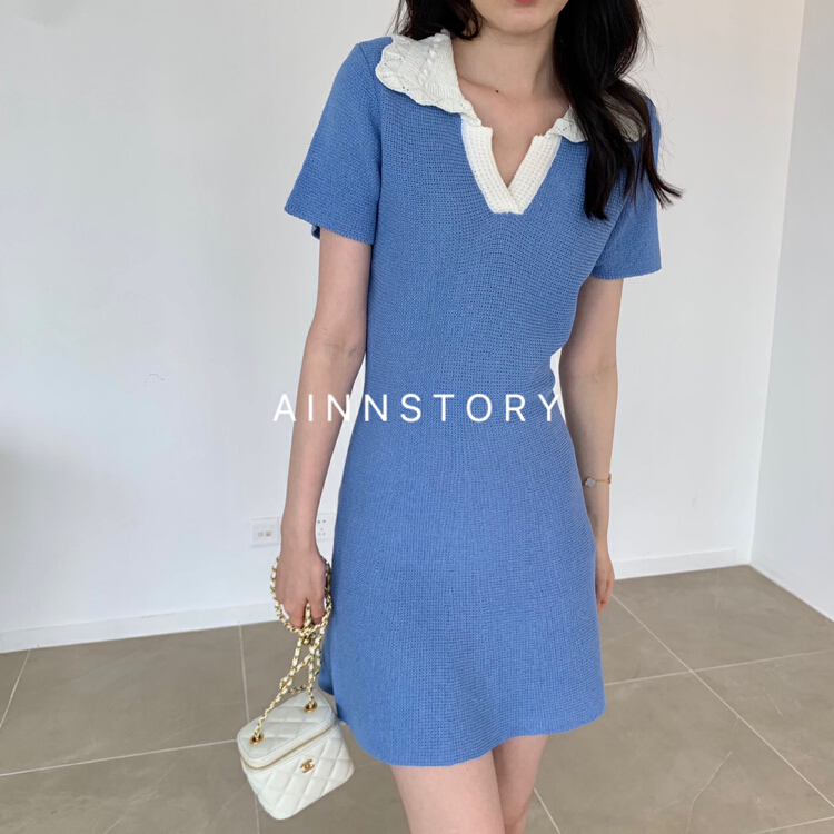 [ainnstory] slim waist knit dress c197# HBx