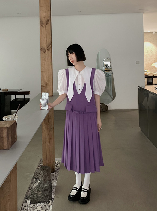 goods in stock! New in early summer! [pink Pinker] simple design, featured shirt + suspender dress set 82156# LSL