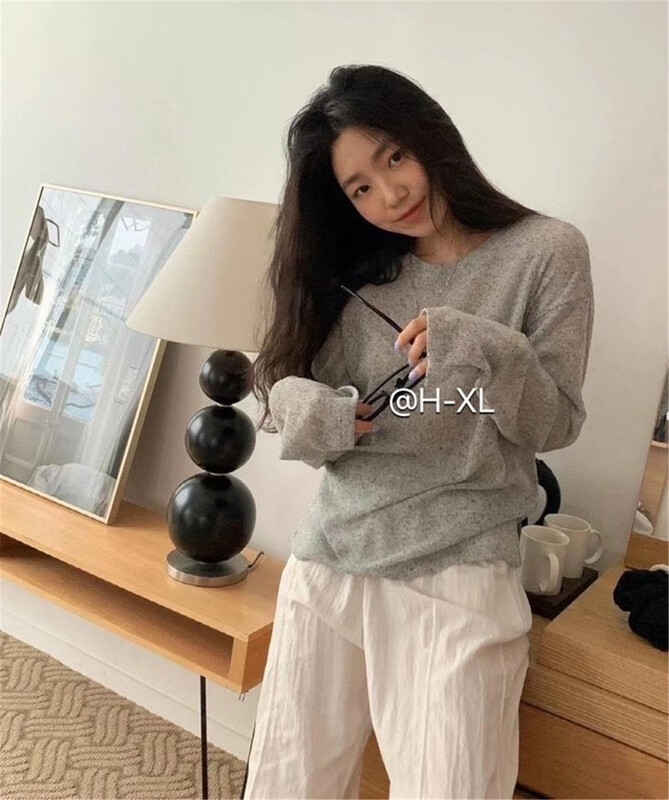 [h-xl] Korean version solid color long sleeve sweater 3175# ll