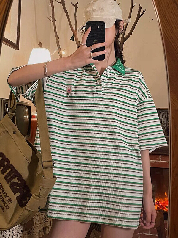 [lab eeda] retro xiaohuagang style simple stripe short sleeve T-shirt 2922# ozq