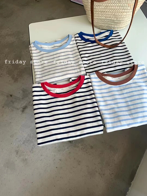 [love] Korean chic contrast stripe round neck short sleeve T-shirt z0999\hbx
