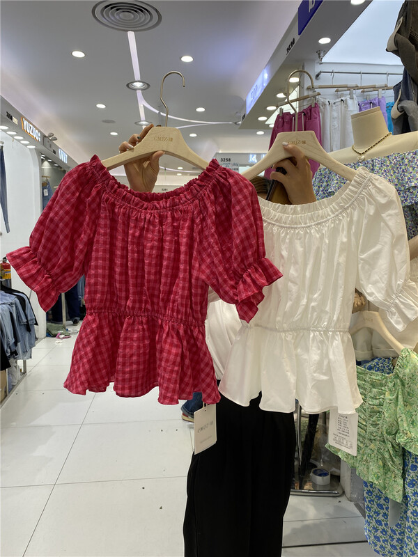 [chuanmujingzi] French style one shoulder bubble sleeve shirt 3521# WPL