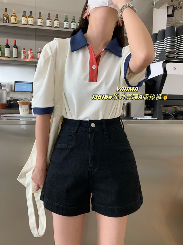 [plain blue] simple, comfortable and slim denim shorts 13616# LSL