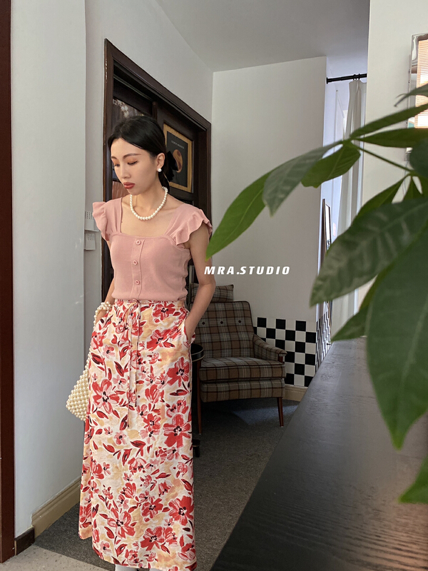 [MRA] Korean pastoral floral split skirt l1086# zxl