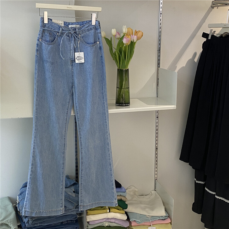 [emoni] Korean version of high waist, straight leg and slightly flared jeans 24175# CLS
