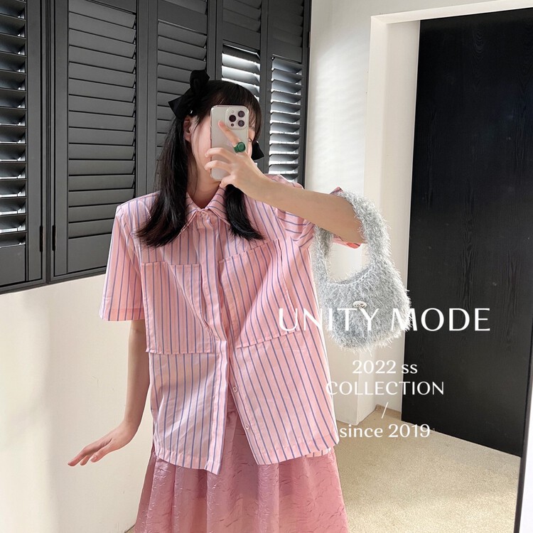 New in early summer! [unit] casual stripe loose and lazy shirt 8999# cqw