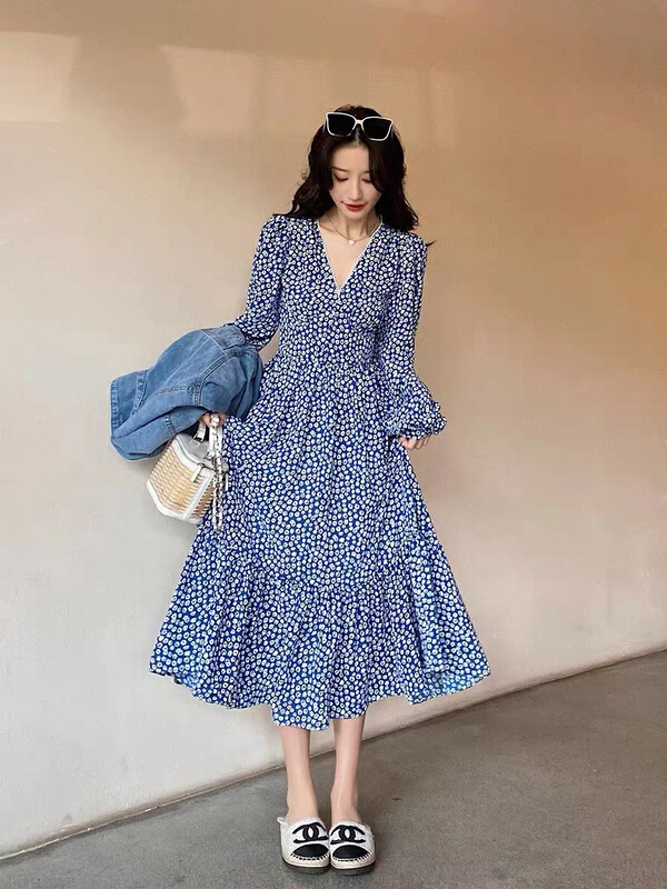 goods in stock! New year in early spring! [are studio] French style V-neck floral long dress 9376# jhy