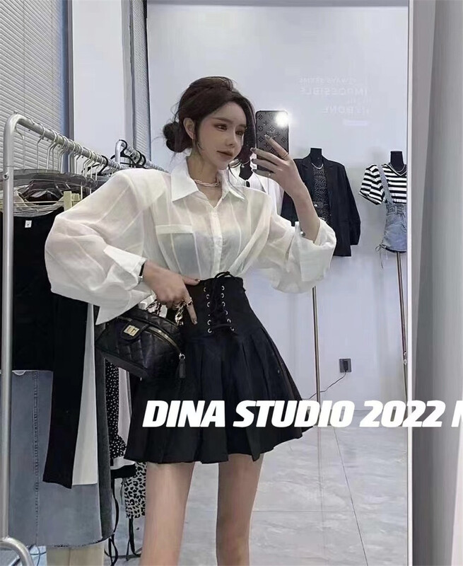 [d.ina] Korean slim solid color skirt (detachable with lace up) 11163# JJ