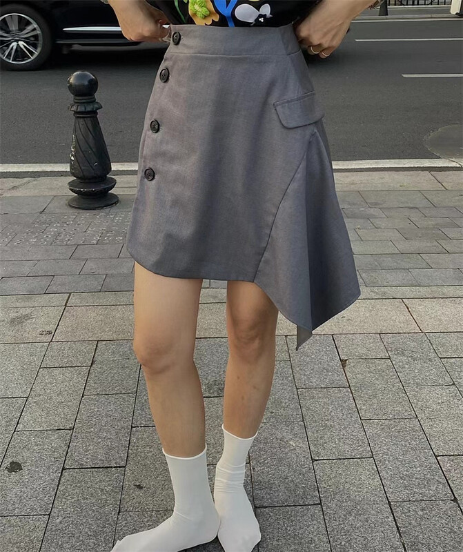 [BF wlj] Korean style single breasted irregular skirt 9079# ozq
