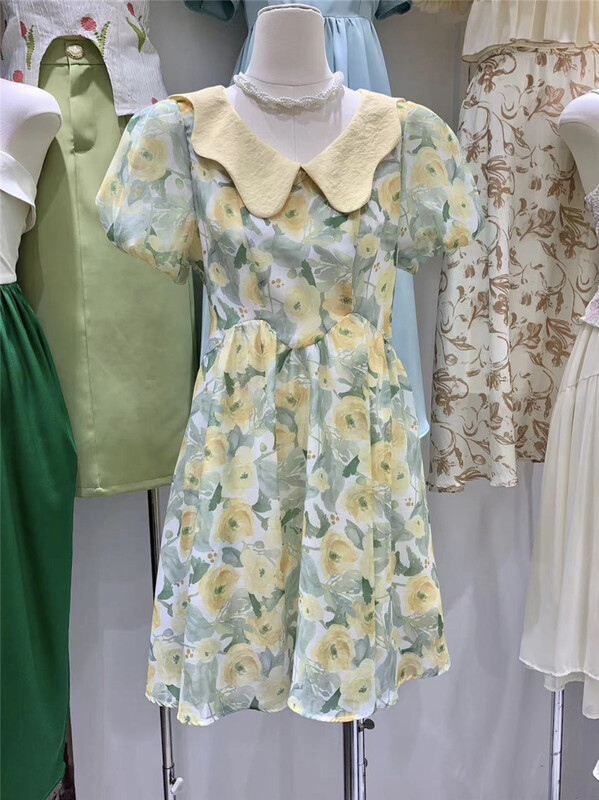 [u.me] Korean lady high waist Printed Dress 5992\hjy