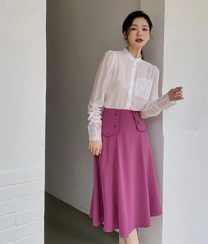 New year in early spring! [Hanna Hanna] temperament high waist lace skirt 3057# XJ