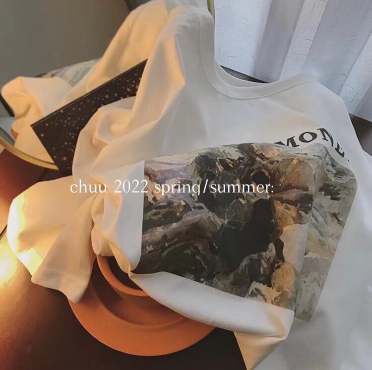New in early summer! [chuu] Korean loose pattern printed short sleeve T-shirt 61110# HBx