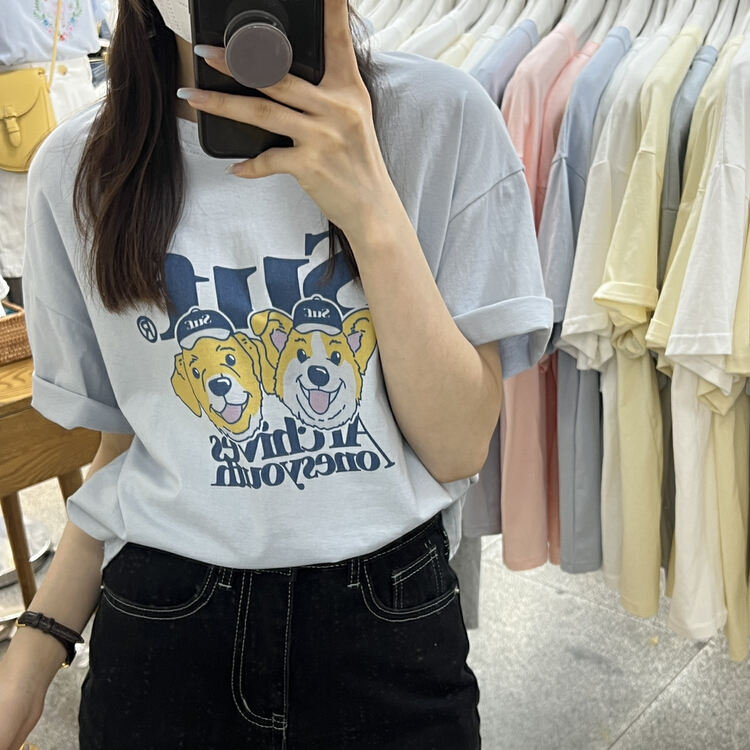 [Libai Li Bai] Korean cartoon print design loose short sleeve T-shirt 2608-1# ll