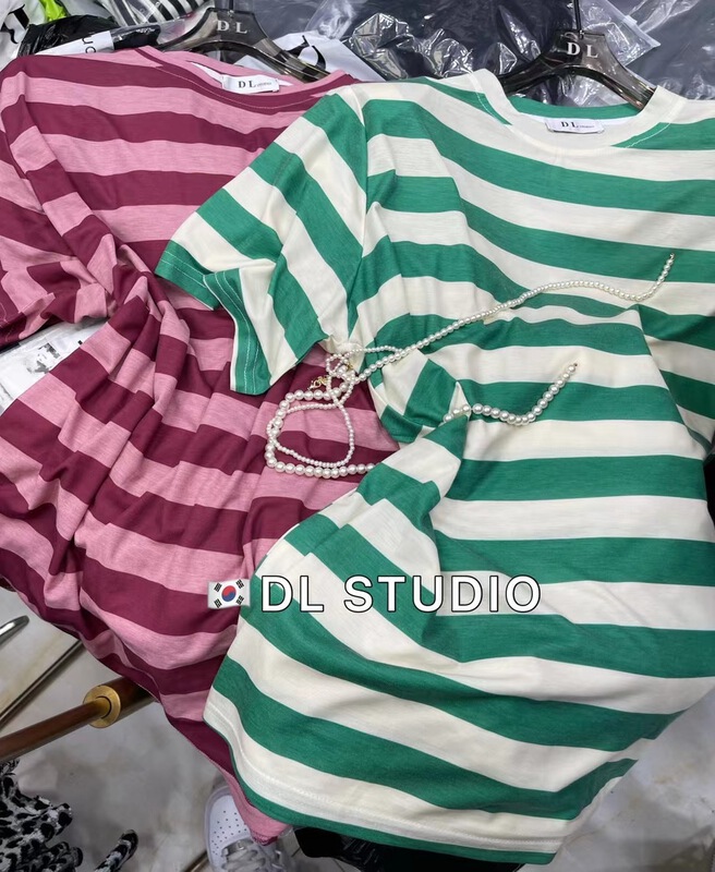 [DL] striped Pullover crew neck short sleeve T-shirt 8576# WTT