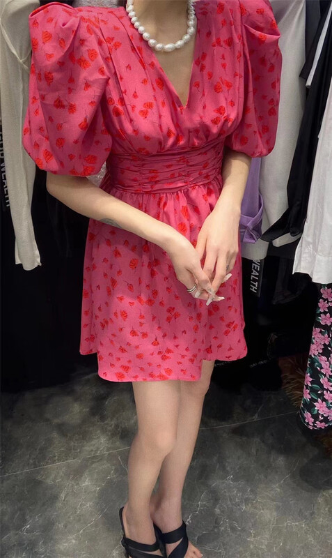 goods in stock! New in early summer! [buyer Yan Xuan - God of wealth] Korean Vintage V-neck waist broken flower dress 1398# Cl