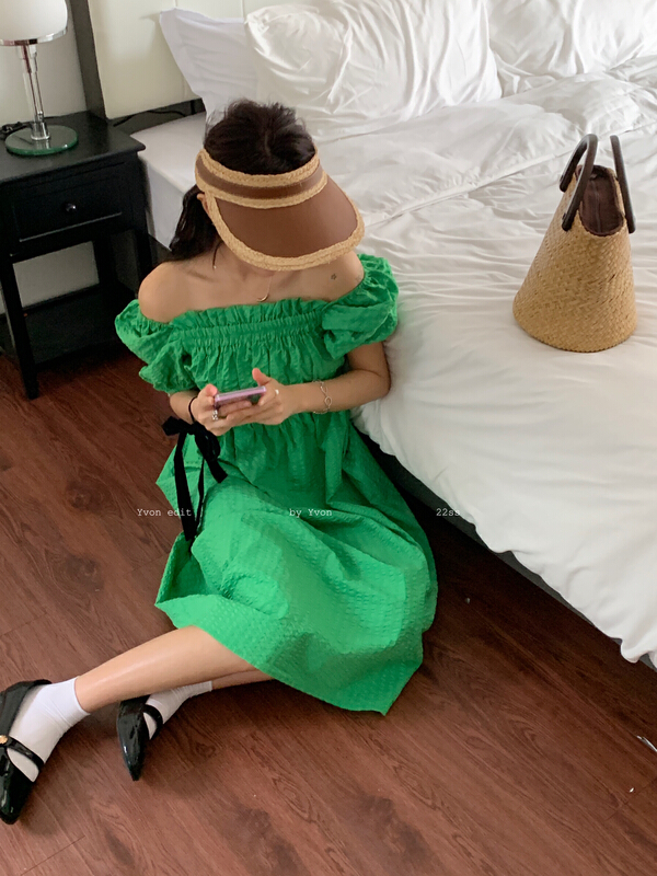 [Yiwan y.von] solid color French square neck dress k8133# XJ