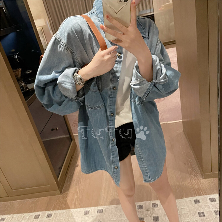 [Tutu] Korean personalized color matching loose denim coat 66088# cqw