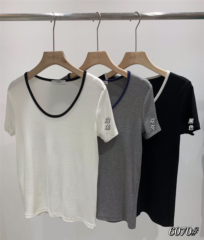 Run volume explosion! [Mido] color blocking comfortable Korean Short Sleeve T-shirt 6070# LSL
