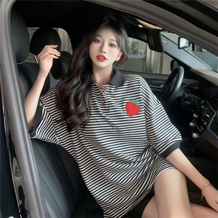 New in early summer! [al] striped Pullover strawberry short sleeve T-shirt 3129# hyy