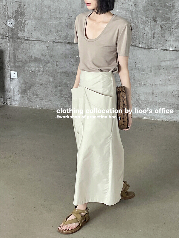 New in early summer! [gracetina Hoo] simple design, large pocket A-line skirt bq2109# zxl
