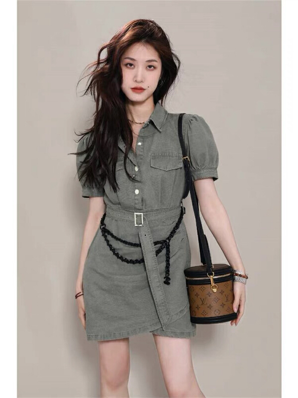 [jun.t] design sense niche waist closing slim dress (with belt) 6003# PCZ