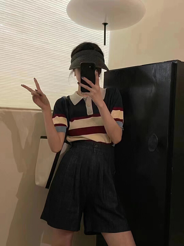 [moment with you] loose color blocking fashion polo shirt t0797-j# LSW