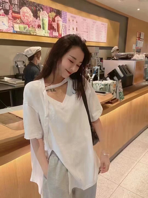 [Elaine] Korean slim and versatile short sleeve T-shirt 2249# WTT