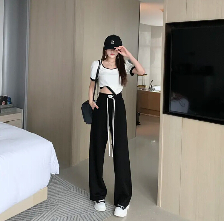 goods in stock! New in early summer! [savage] Korean version of foreign style elastic waist casual pants (with waist rope) e8009# WPL