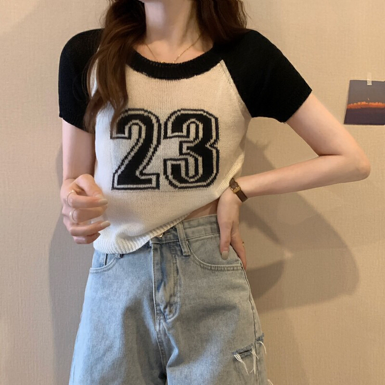[blue show] Korean digital jacquard color contrast sweater 6053# LSW