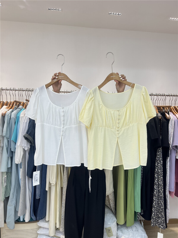 New in early summer! [MOS Celia] crew neck simple lazy style slim shirt 3179# LSL