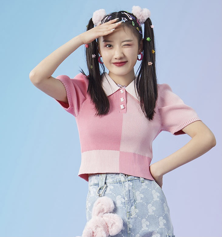 New in early summer! [blue show] sweet macarone color contrast T-shirt 6020# LSW