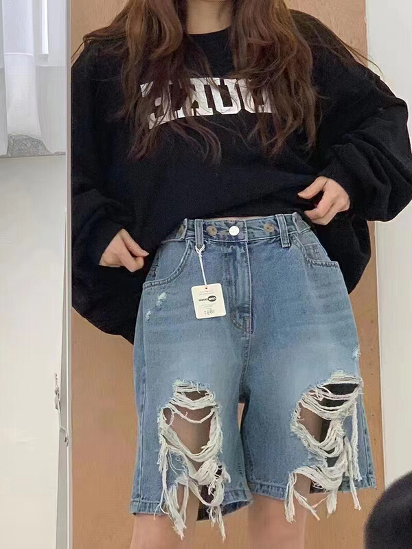 [by flow] pierced fashion versatile denim shorts w272# XYY