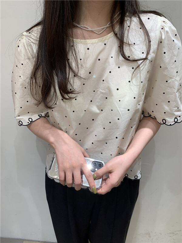 [sugar offices] Korean version of simple temperament wave dot blouse 1191# HBx
