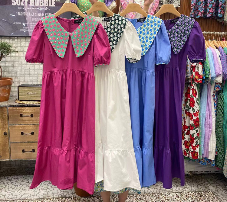 [N21] fashionable and elegant baby neck print waist closing dress 2916# WPL
