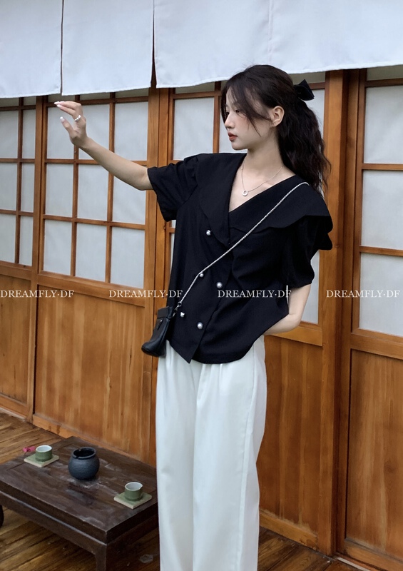 [dream fly] Korean version double row button large lapel shirt 61212# XJ
