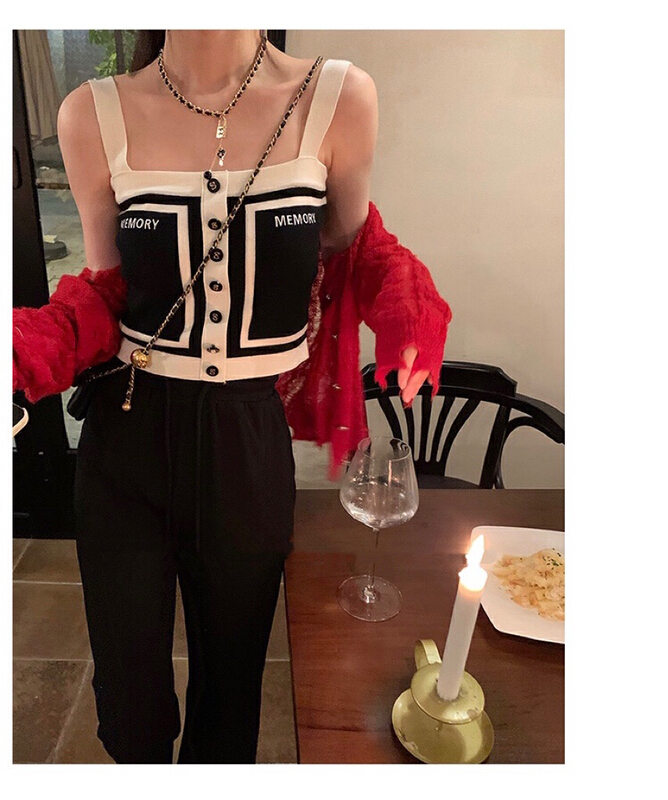 [colorfui] small fragrance contrast embroidered soft vest / sling 6500# cqw