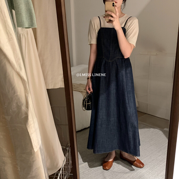New in early summer! [Imiss] Korean versatile slim denim suspender dress (dress only) cx8056# LSW