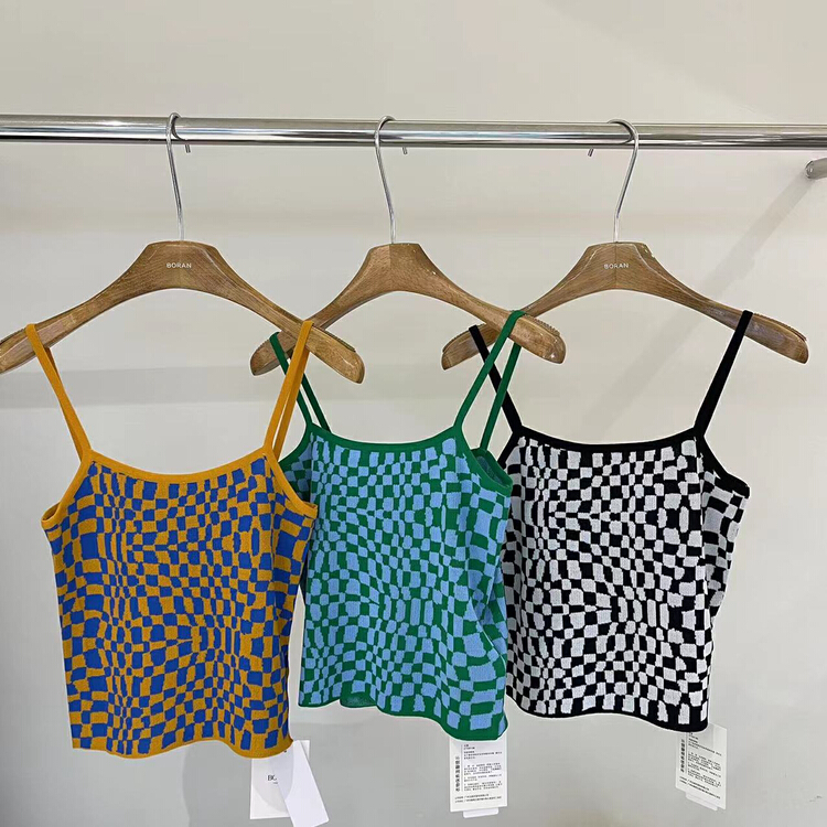 New in early summer! [Boran · Boran] checkerboard fashion versatile vest / sling 22b7191# LSW