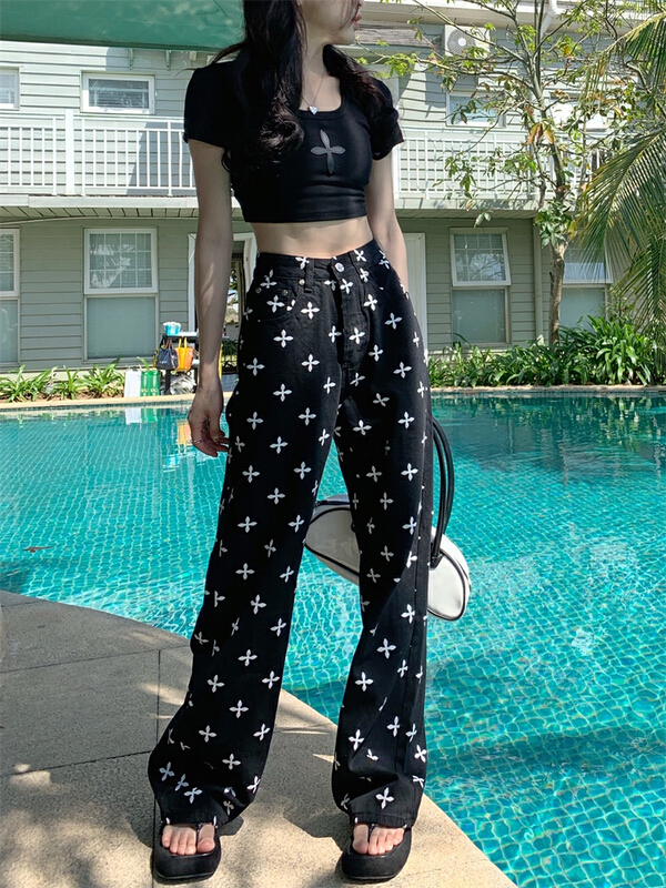 goods in stock! [timely rain] Hanfeng ins fashion personalized printed jeans 65520# WPL