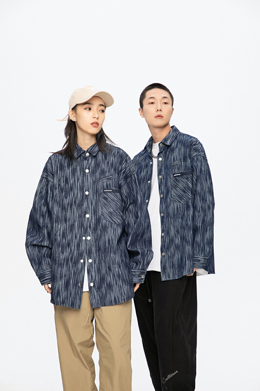 New year in early spring! [Tess] trendy striped denim shirt v2245# ZZL