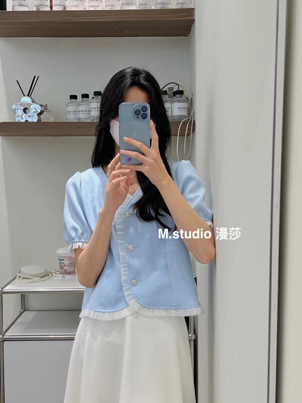 初夏上新!【MSTUDIO漫莎】法式V領短袖小衫  C679#  LL