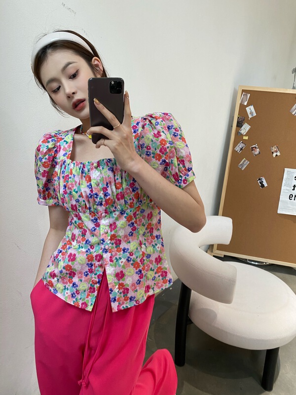 [modern 197] comfortable Korean style small shirt with square neck 5552# zyh