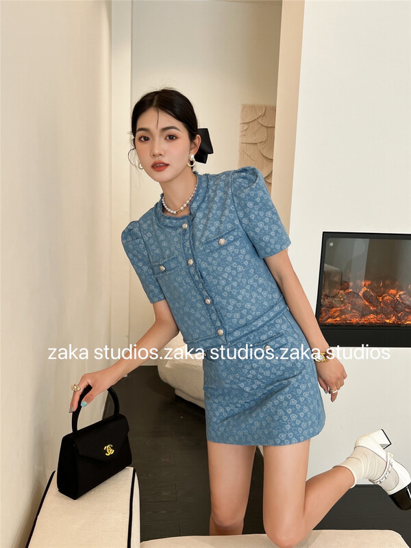 [Zaka] round neck single breasted jacket + lady skirt suit (only jacket + skirt) 58273# ll